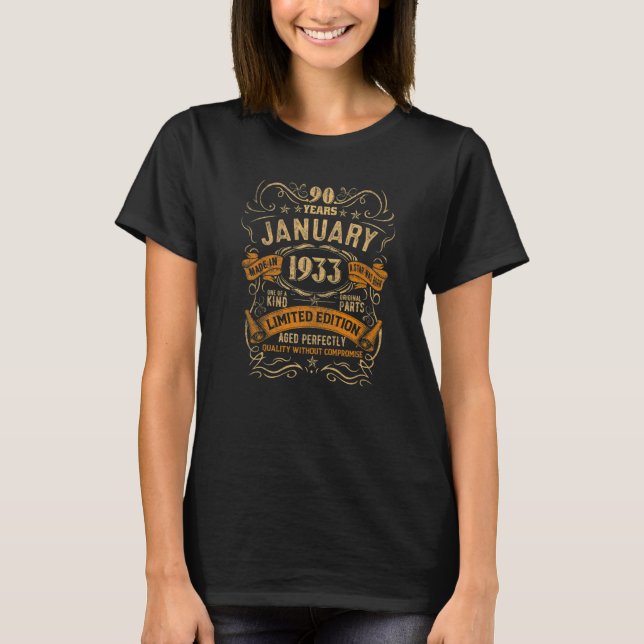 90 Years Old Gift Awesome Since January 1933 90th  T-Shirt (Front)