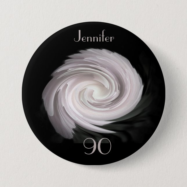 90 Years Old, Pale Pink Rose Swirl Button Pin (Front)