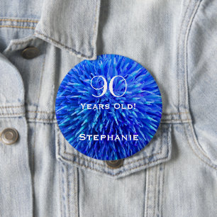90 Years Old Personalized Blue Abstract Button Pin