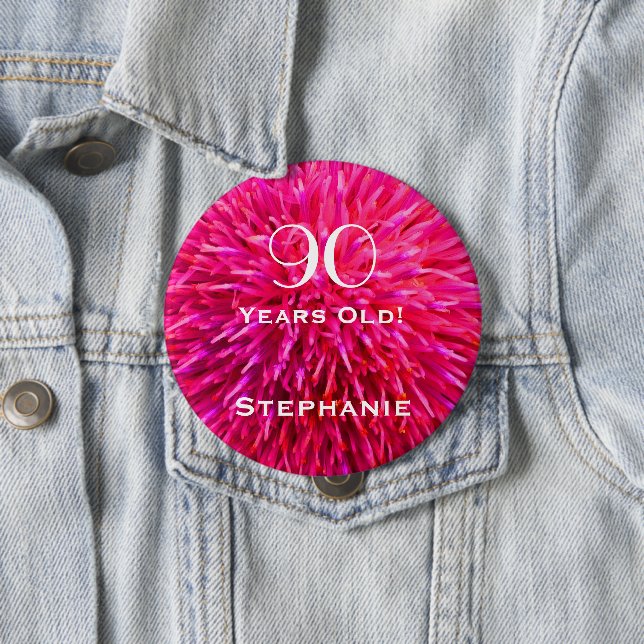 90 Years Old Personalized Hot Pink Abstract Pin (In Situ)