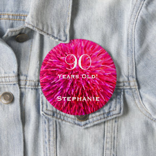 90 Years Old Personalized Hot Pink Abstract Pin