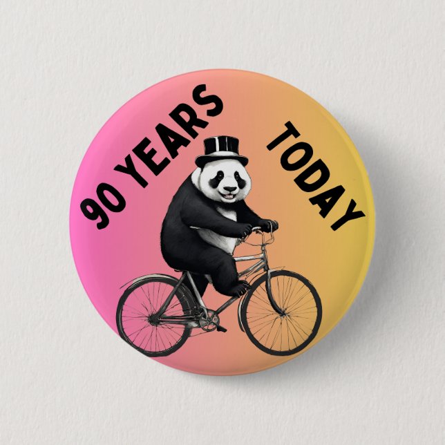 90 years today Panda on a bike 2 Inch Round Button (Front)
