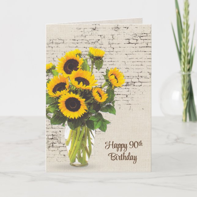 90e Anniversaire Bouquet de tournesol sur carte en (Devant)
