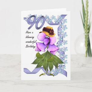 90e Anniversaire Carte avec Moonies jolies fleurs,
