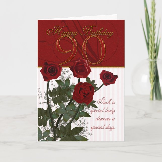 90e Anniversaire Carte avec Rose (Devant)