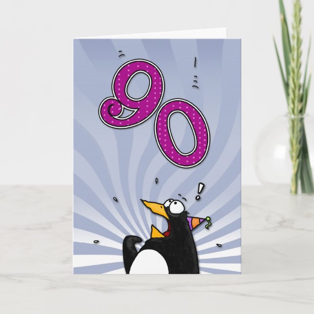 90e anniversaire - Carte de surprise de pingouin (Devant)