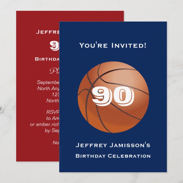 90e anniversaire de fête Invitation Basketball (Devant / Derrière)