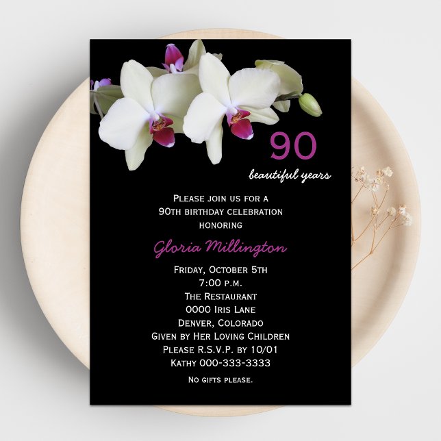 90e anniversaire de fête Invitation Orchidées (Créateur téléchargé)