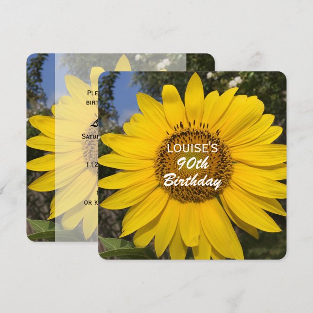 90e Anniversaire Fête de tournesol Invitation (Devant / Derrière)