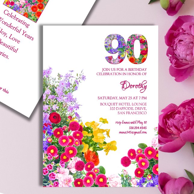 90e anniversaire fête florale moderne invitation 9 (Créateur téléchargé)