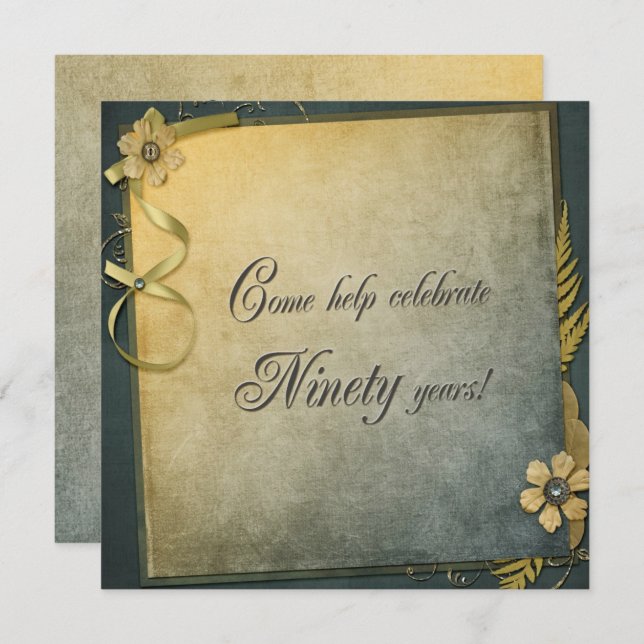 90e anniversaire Invitation à l'ancienne (Devant / Derrière)