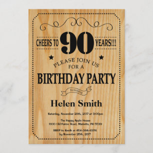 90e anniversaire Invitation Bois rustique