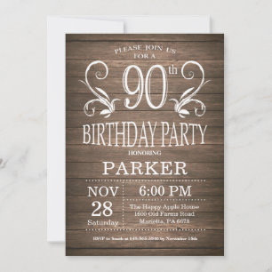90e anniversaire Invitation Bois rustique Floral