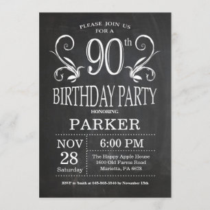 90e anniversaire Invitation Chalkboard Floral