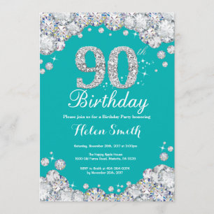 90e anniversaire Invitation Diamant Turquoise et a