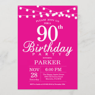 90e anniversaire Invitation Hot Pink