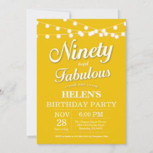 90e anniversaire Invitation Jaune Fabuleux