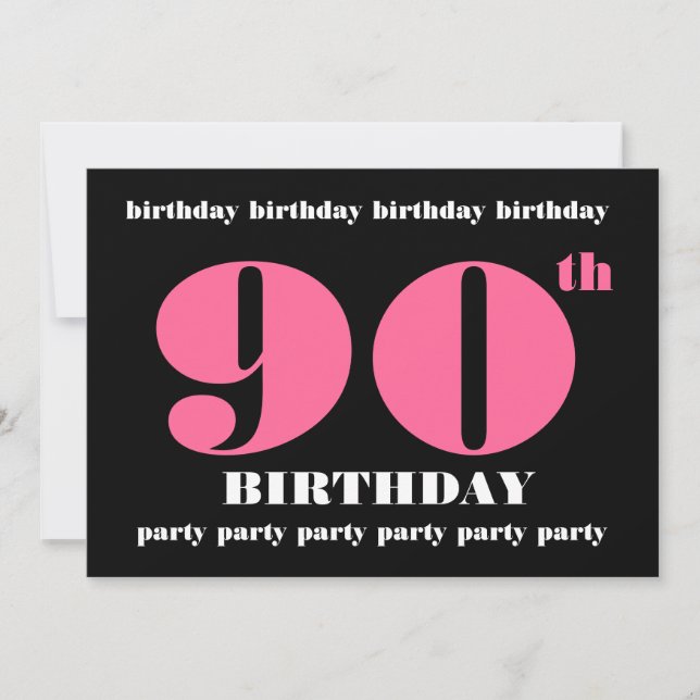 90e anniversaire Invitation Modèle rose noir (Devant)