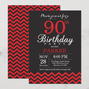 90e anniversaire Invitation Noir et Rouge