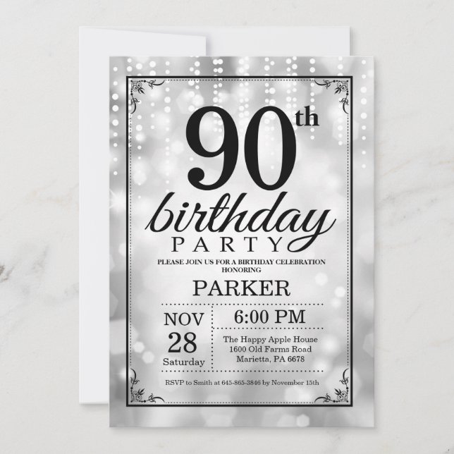90e anniversaire Invitation Parties scintillant d' (Devant)