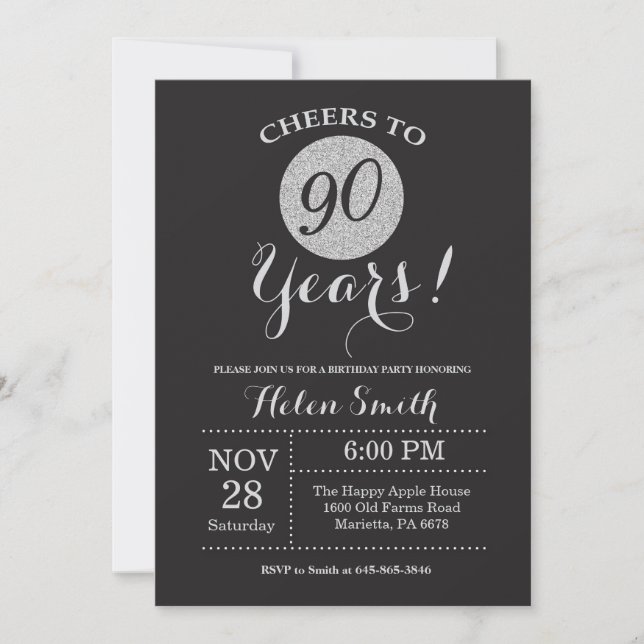 90e anniversaire Invitation Parties scintillant no (Devant)
