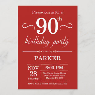 90e anniversaire Invitation rouge