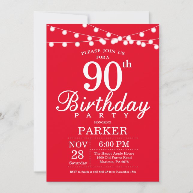 90e anniversaire Invitation rouge (Devant)