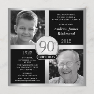 90e anniversaire Invitations Alors et maintenant 2