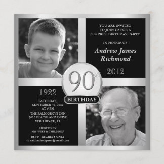 90e anniversaire Invitations Alors et maintenant 2