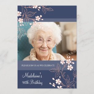 90e anniversaire Invitations Corail bleu Fleurs de