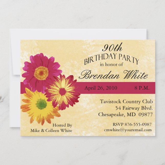 90e anniversaire Invitations de fête (Devant)