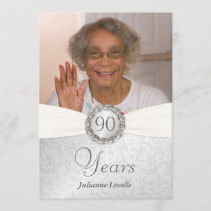 90e anniversaire - Invitations photo - Argent et b