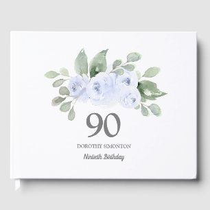 90e anniversaire Rose bleu Floral livre d'hôtes