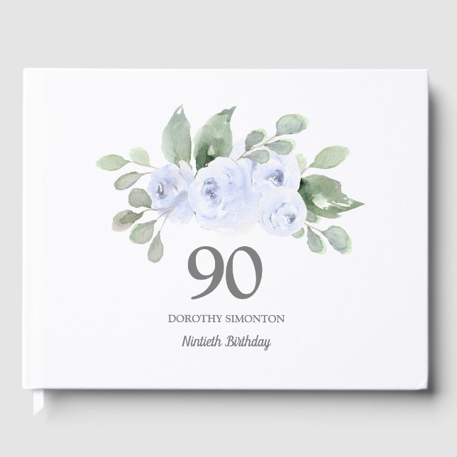 90e anniversaire Rose bleu Floral livre d'hôtes (Recto)