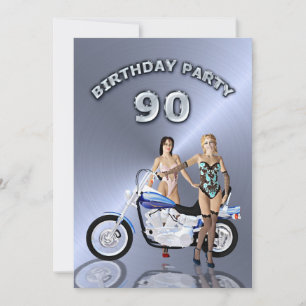 90e fête d'anniversaire Invitation avec moto