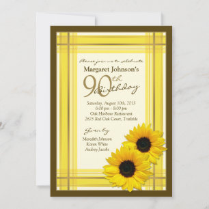 90e Invitation d'anniversaire Tournesol Plaid Pa