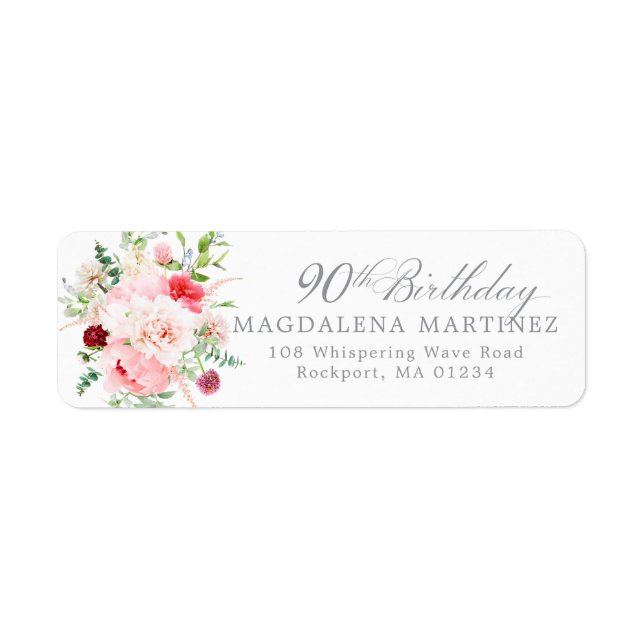 90h Birthday Party Floral Return Address Label (Front)