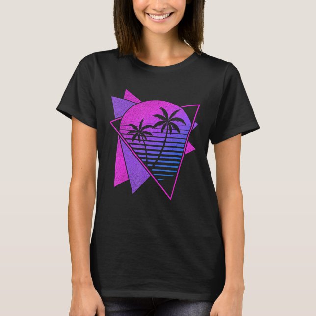 90s Aesthetic Retro 80s Art Tropical Sunset Palms  T-Shirt (Front)