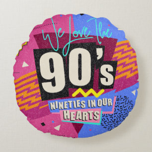90s and 80s poster. We Love The 90's. Retro style  Round Pillow