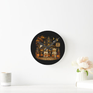 90s Bears Halloween Trick or Treat Vintage Round Clock