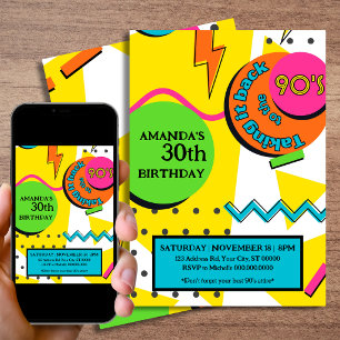 90s Birthday Party, Bright and Colourful Invitation