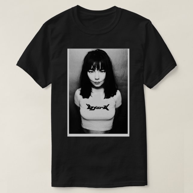90s Black White Björk Postcard T-Shirt (Design Front)