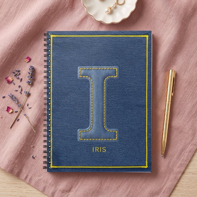 90s Blue Denim Yellow Stitch Monogram Initial I Notebook (Creator Uploaded)