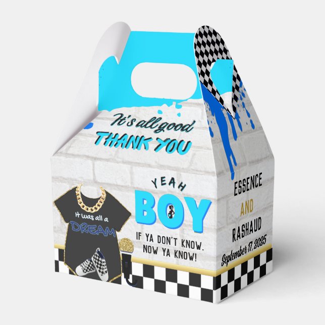 90's Boy Retro Hip Hop Baby Shower Neon Blue Favor Box (Front Side)
