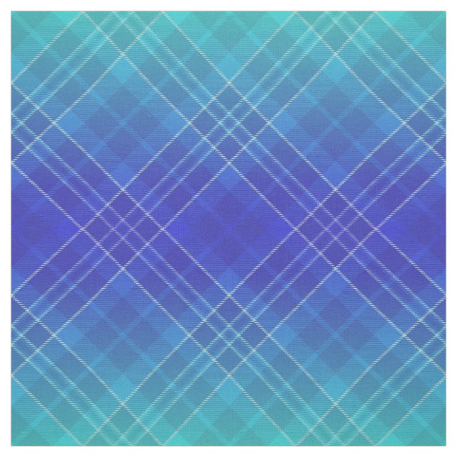 90s Bright Plaid Pattern Aqua Blue Ombre Unisex Fabric (Swatch)