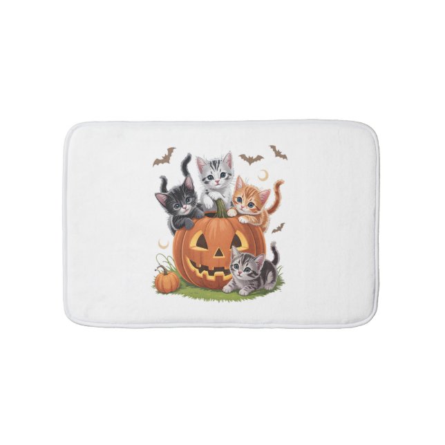 90s Cat Pumpkin Halloween Floral Spooky Season Bath Mat (Front)
