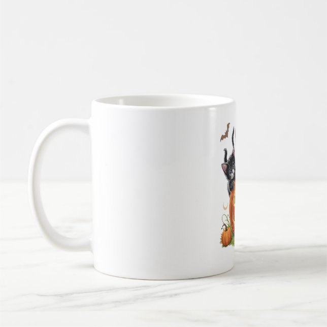 90s Cat Pumpkin Halloween Floral Spooky Season Coffee Mug (Left)