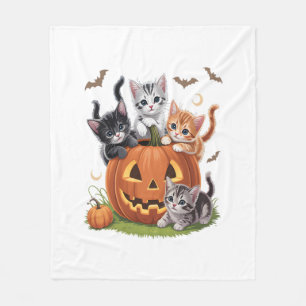 90s Cat Pumpkin Halloween Floral Spooky Season Fleece Blanket