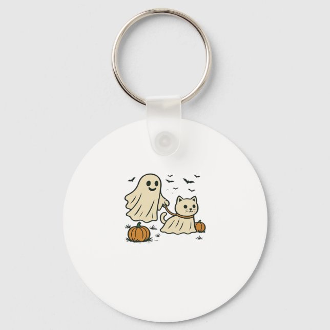90s Cat Pumpkin Halloween Floral Spooky Season Keychain (Front)
