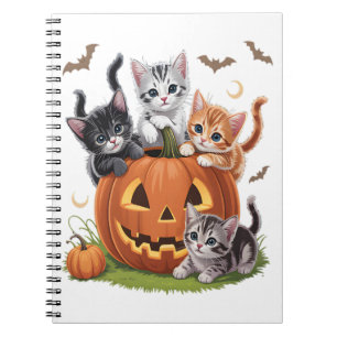 90s Cat Pumpkin Halloween Floral Spooky Season Notebook